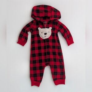 Carter’s Buffalo Plaid Hooded Fleece One-Piece | Baby 6M